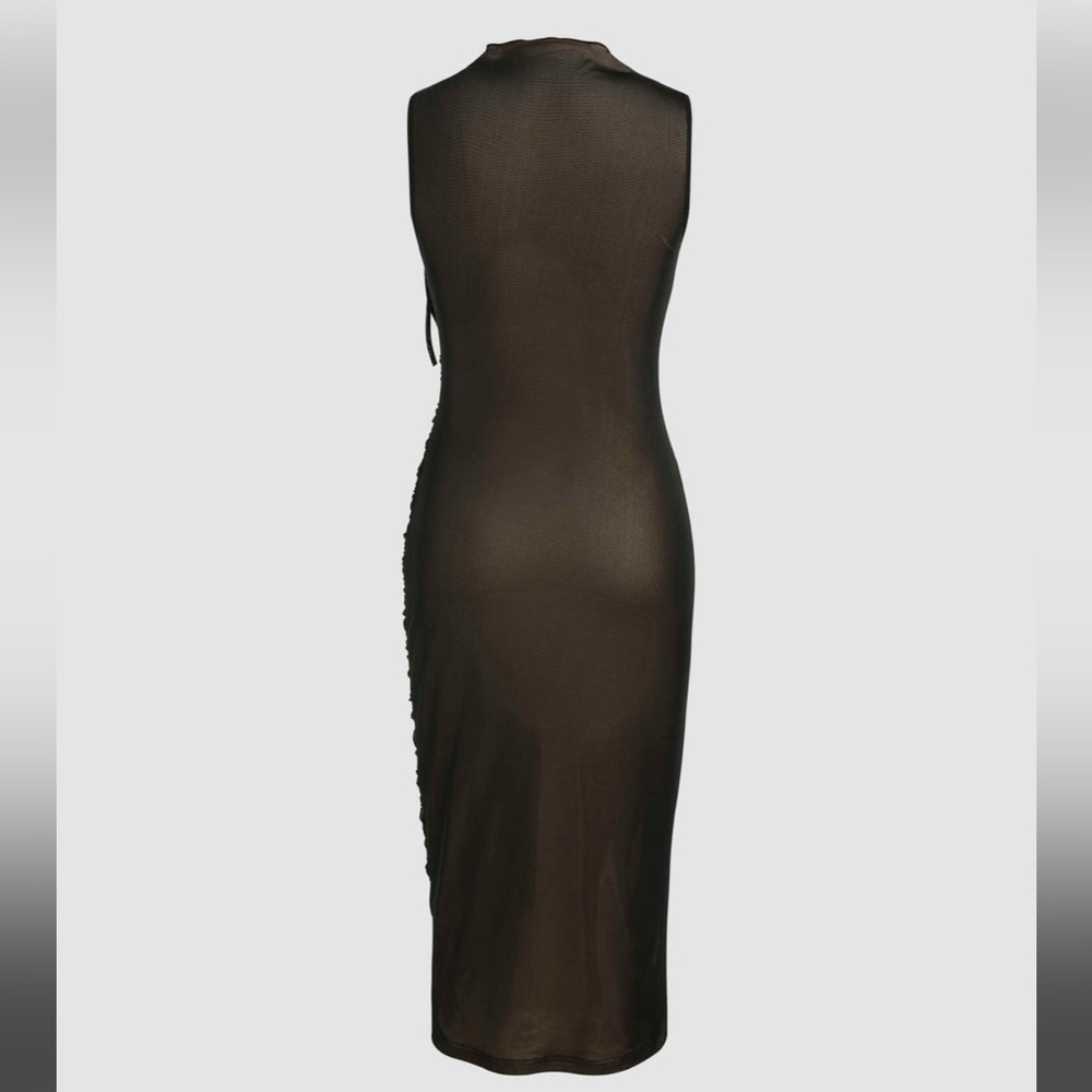 Cider Sheer Ruched Black Midi Dress - Picture 4 of 7